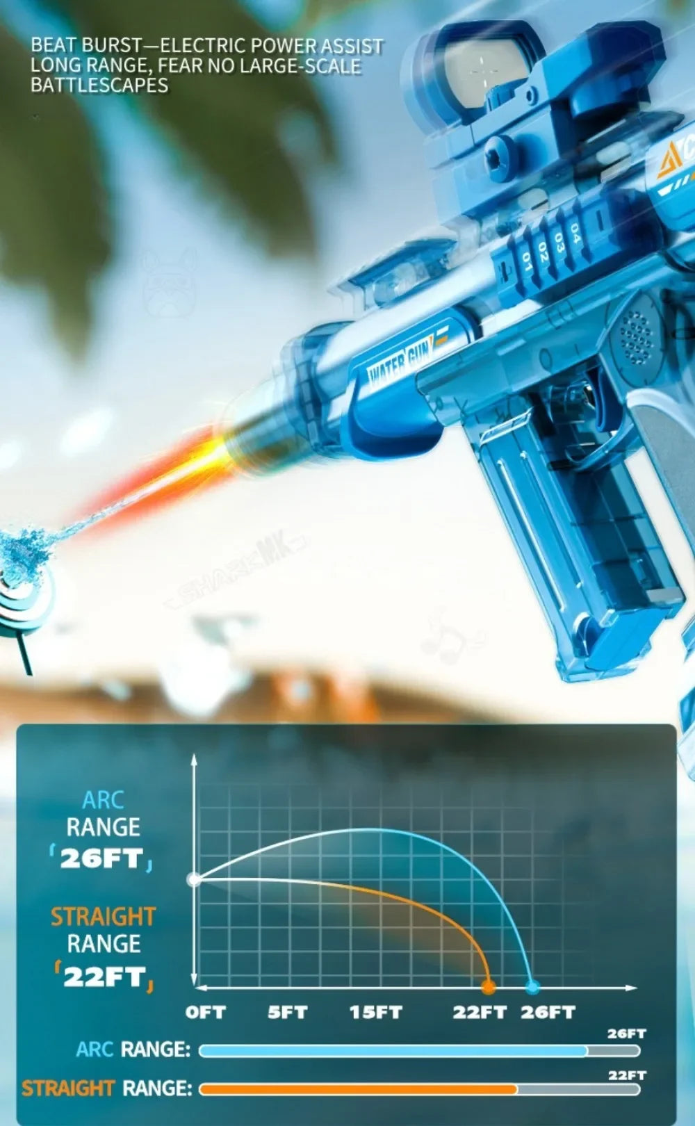 Powerful Electric Water Gun Full Continuous Shooting with Sensor Led Lights Outdoor Beach Water Battle Game for Children