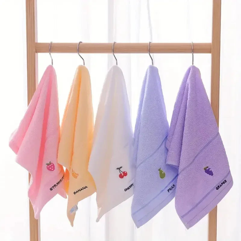 Set of 5 Soft Cotton Embroidered Fruit Theme Hand Towels - Ultra soft, absorbent and quick drying face towel with design