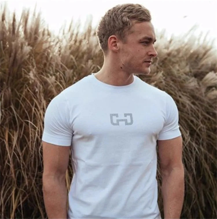 Men's Fashion T Shirt Men Tops Summer Fitness Bodybuilding Clothes Muscle Male Shirts Cotton Slim Fit Tees