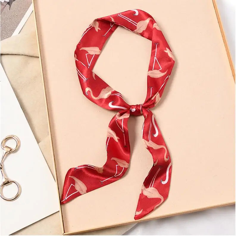 Skinny Silk Scarf Hair Strip Silk Ribbon Small Neck Scarves Bag Handle Ribbon Scarf Kerchief Ladies Ribbon Hair Band Small Scarf