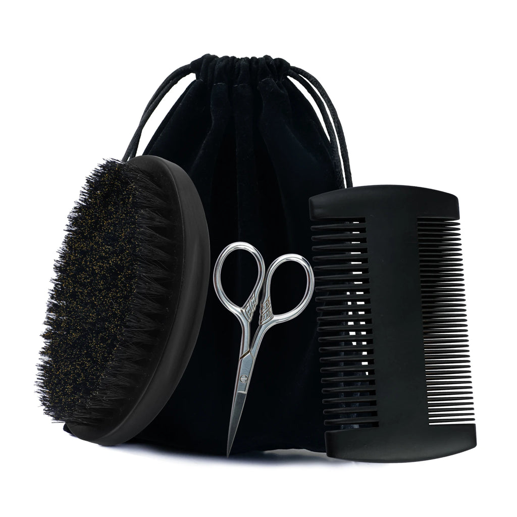 Boar Bristle Wood Beard Brush Kits With Gift Bag Professional Soft Hairdresser Shaving Brush Comb Set Men Mustache Combs