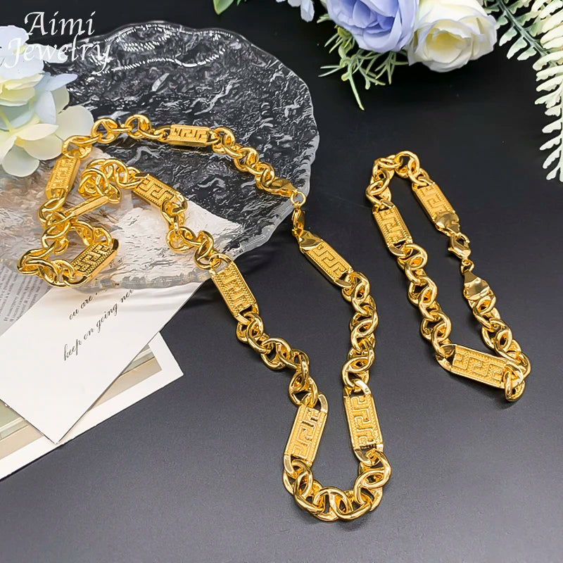 Hip Hop Trendy African Jewelry Sets for Men Women Chunky Necklace Bracelet Gold Plated Fashion Jewellery for Party Daily Gifts
