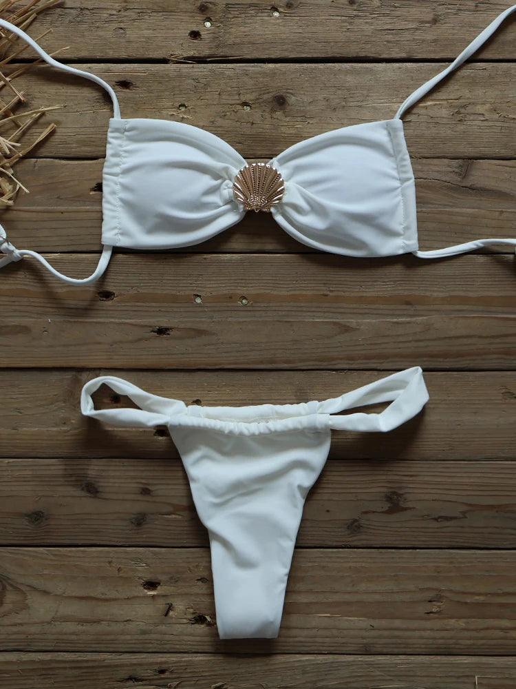 Sexy Shell Micro Bikinis Women Swimsuit 2024 New Bandeau Swimwear White Bathing Suit Beachwear Two Pieces Bikini Set biquini