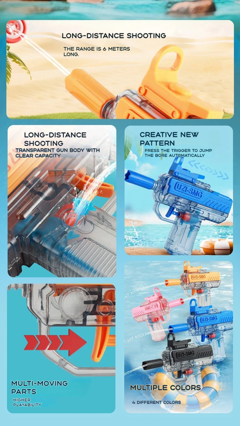 Summer UZI Water Gun non Electric Pistol High-pressure Full Automatic Shooting Water Beach Toy Gun For kid Adult birthday presen