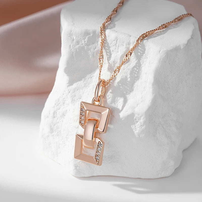 SYOUJYO Square Chain Shape Clossy Natural Zircon Necklaces For Women 585 Rose Gold Color Fine Jewerly