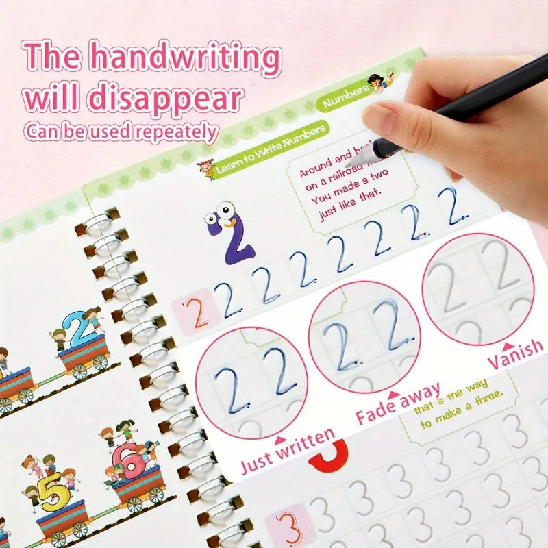 3D Groove Writing Pad Children's Magic Practice Copybooks Set with Pen Reusable Kids Workbooks for Handwriting  4-Pack