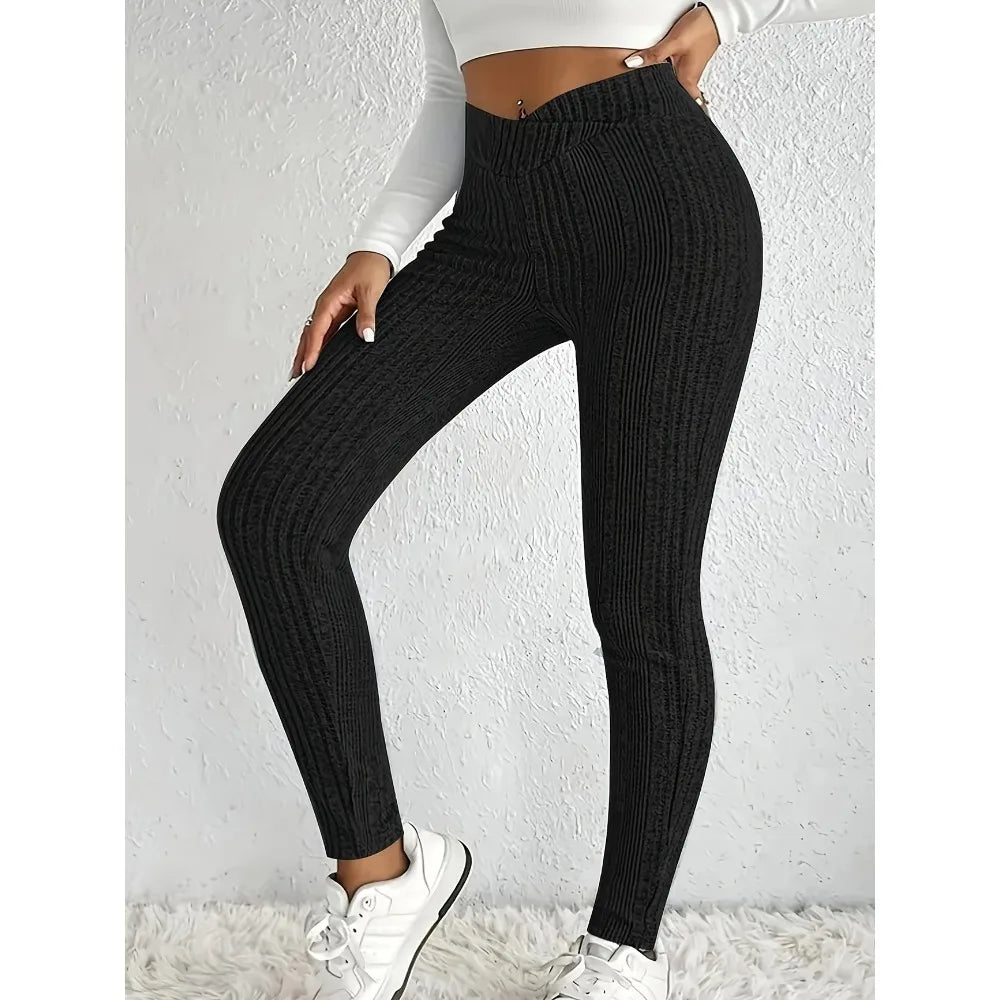 Plus Size 1XL-5XL Fashion Women's Solid Color Striped Autumn Leggings Ladies Casual Slimming Tights Bodybuilding Tights Leggings