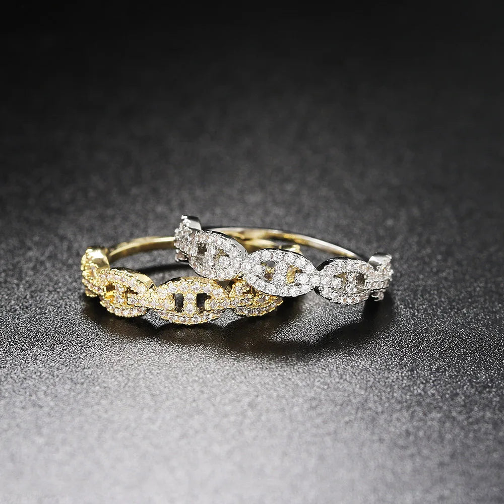 Hip Hop Link Ring for Womens Gold Color Micro-inlaid Zircon Stacking Rings Female Jewelry Fashion Punk Accessories Wholesale R720