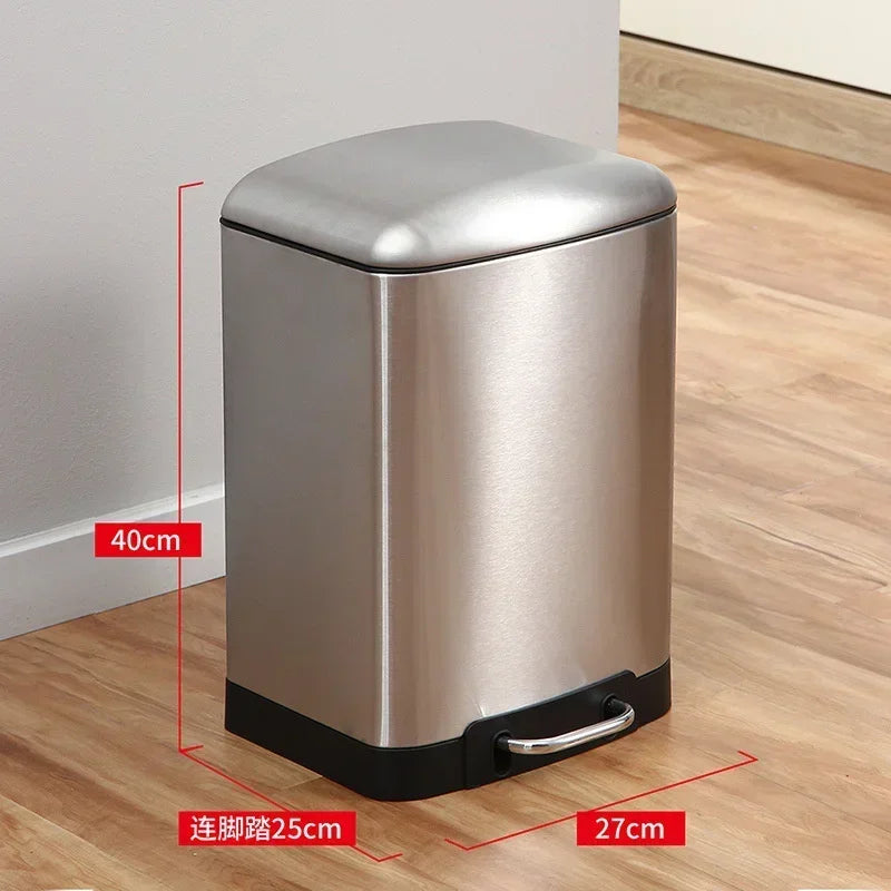Kitchen Waste Bin 9L, Square Pedal Trash Can with Cover, Stainless Steel Double Bucket Design for Efficient Waste Disposal