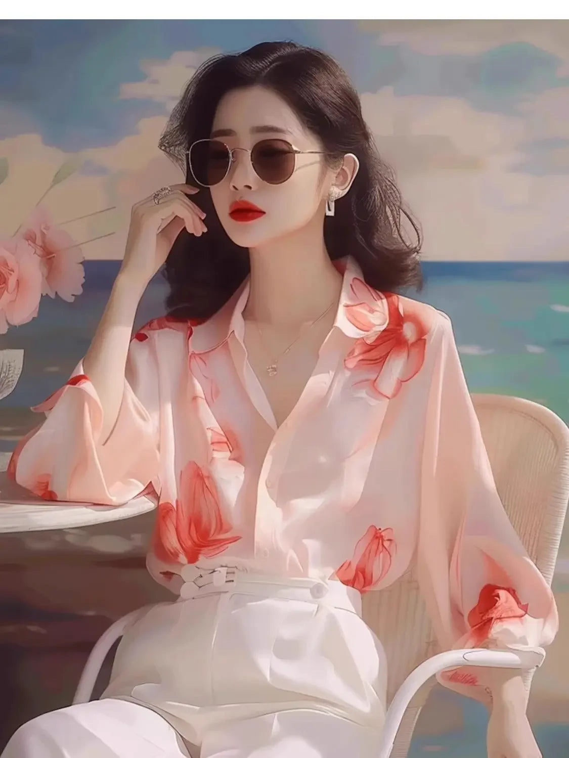 Woman Top Summer Chiffon Full Long Sleeve Shirts & Blouses for Women Aesthetic Clothing Trend 2025 M Modern Tall Fashion Xl Y2k