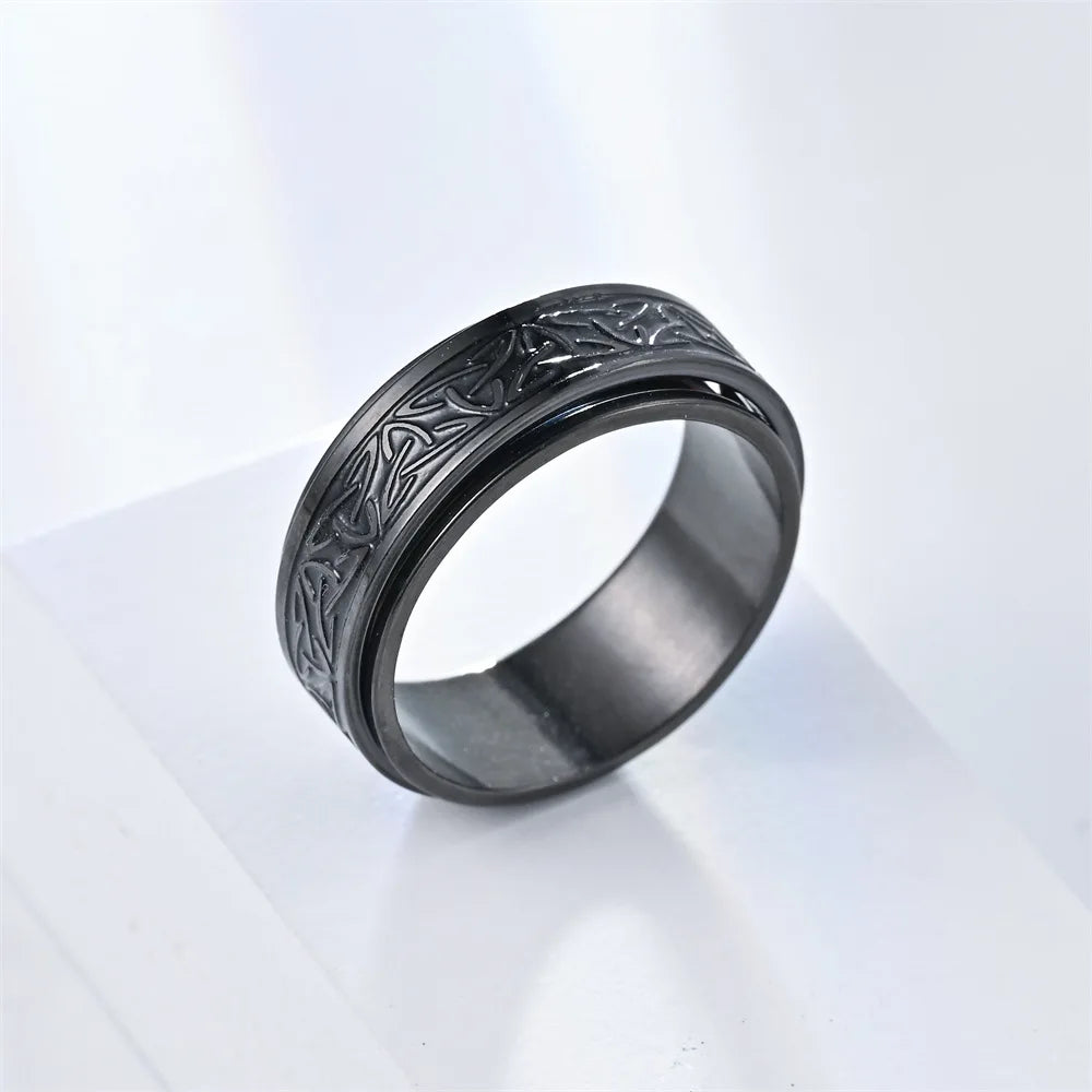 Vikings Celtic Knot Rune Rings For Men Rotating Stainless Steel Anti Stress Anxiety Relife Spinning Ring Anillo Antiestres