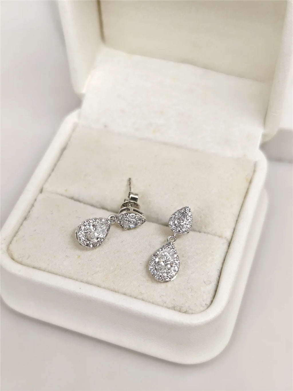 14K Gold Lab-Grown Diamond Two-Stone Drop Earrings, Pear-Cut 0.5CT Diamond Earrings, Fine Jewelry Customization Wholesale