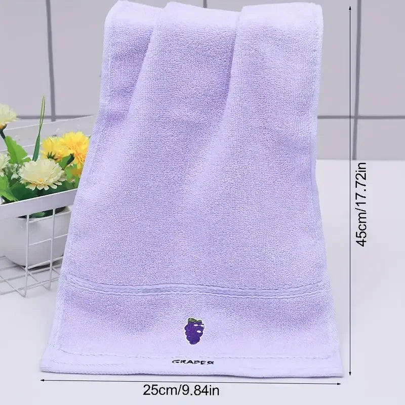 Set of 5 Soft Cotton Embroidered Fruit Theme Hand Towels - Ultra soft, absorbent and quick drying face towel with design
