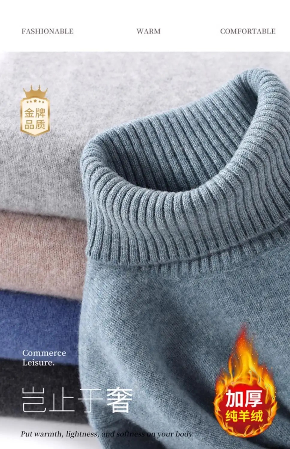 High-neck Men's 100% Pure Cashmere Sweater Autumn Winter Thick and Loose Knitted High-end Base Layer Men's All-cashmere Sweater