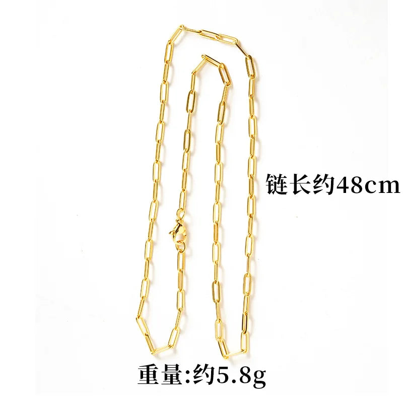 Luxury 24K 9999 Pure Gold real gold Women's Geometric Ring Necklace Light Luxury Chain