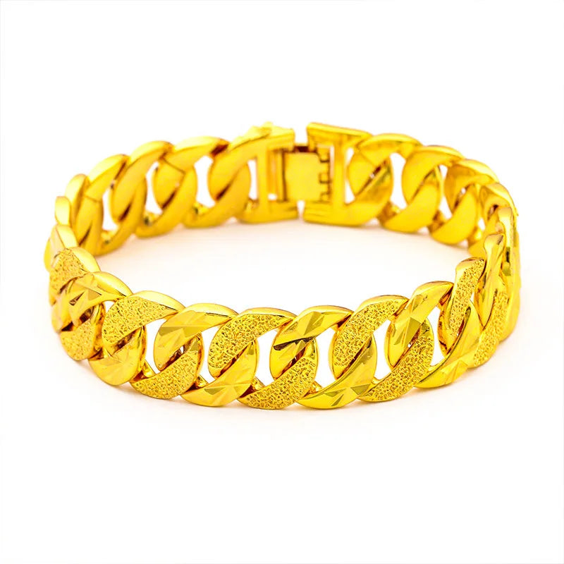 24K Gold 15mm Wide Cuff Bracelet Men AU999 - 24K forged/AU999 certified, 15mm wide, sleek and bold for men