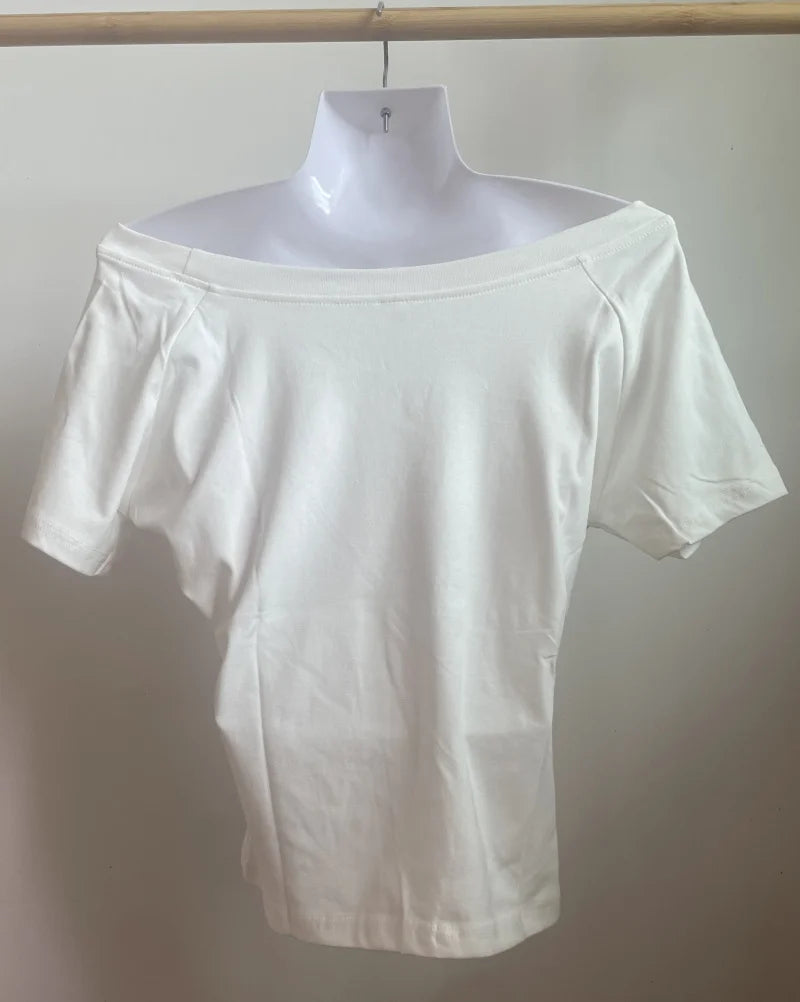 Summer Woman Cotton Outfit One Shoulder T-shirt Cuteore Streetwear Clothing Graphic T Shirts Y2k Ladies Korean Tops Kpop Tshirt