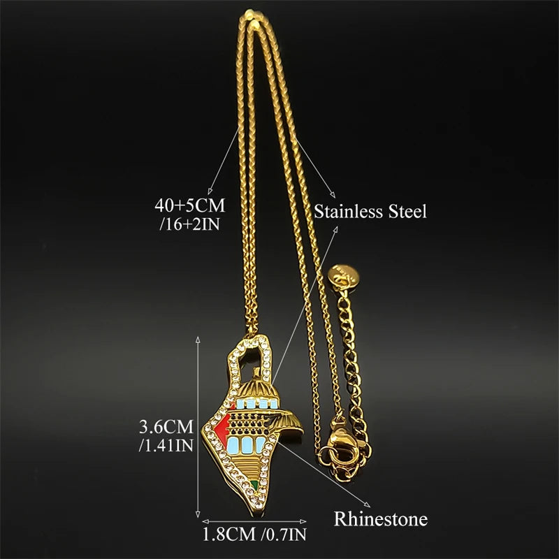 Jerusalem Palace Israel Map Necklace for Women Men Stainless Steel Gold Color Jewish Judaism Chain Jewelry collares