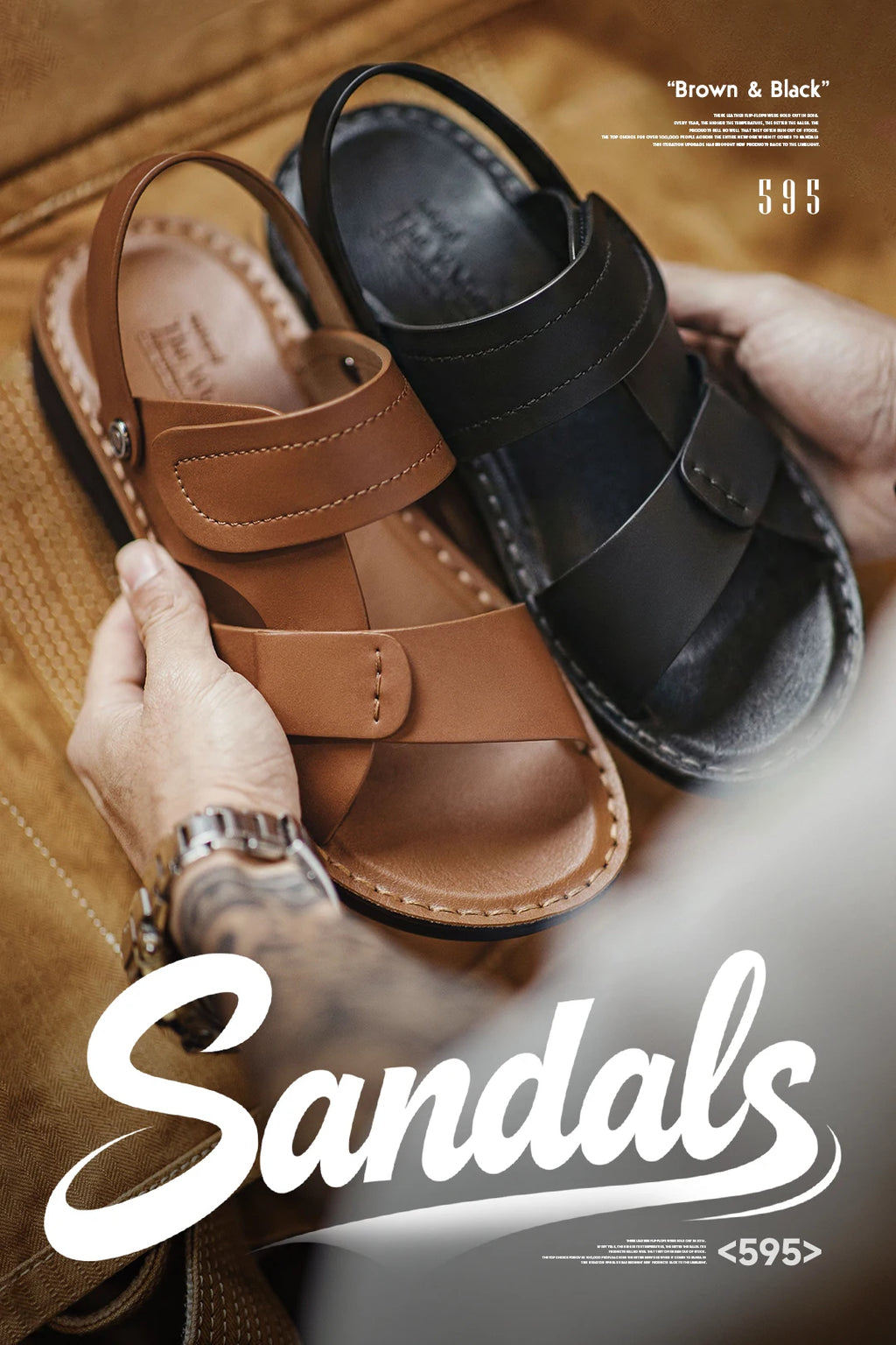 Maden Men's Summer Outdoor Sandals 2-in-1 Beach Slides Synthetic Leather Business Casual Driving Shoes Brown Adjustable Sandals