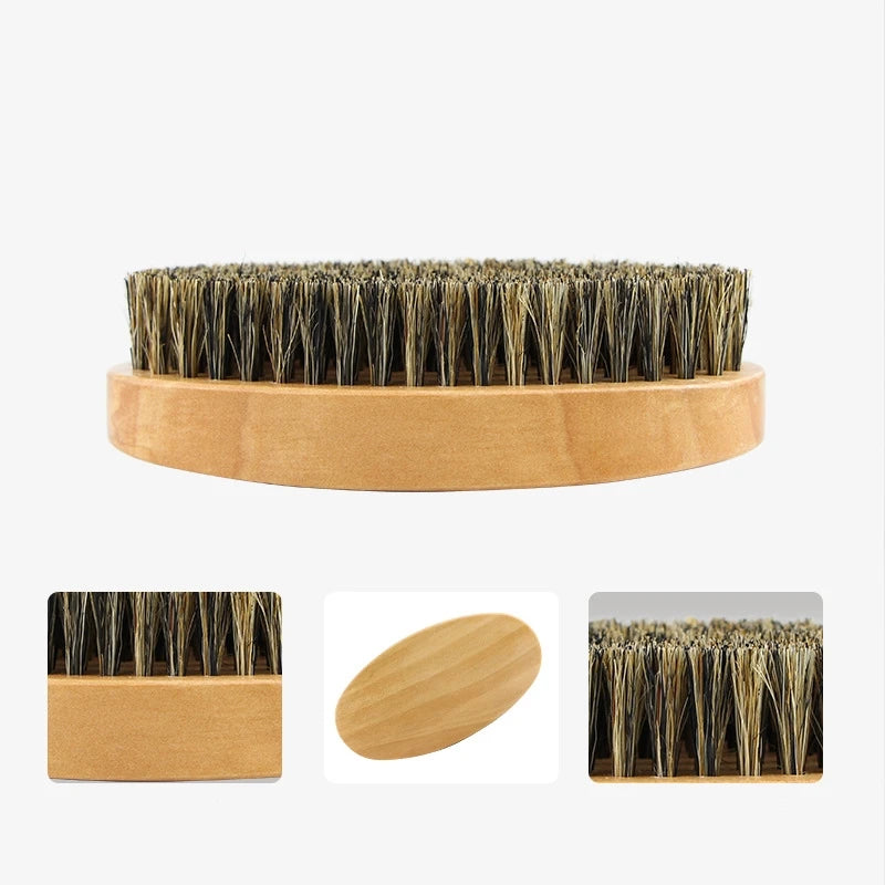 5pcs Beard Brush & Styling Kit - Boar Bristle Brush, Double-Sided Wooden Comb, Scissors, Hair Comb, Professional Grooming Tools