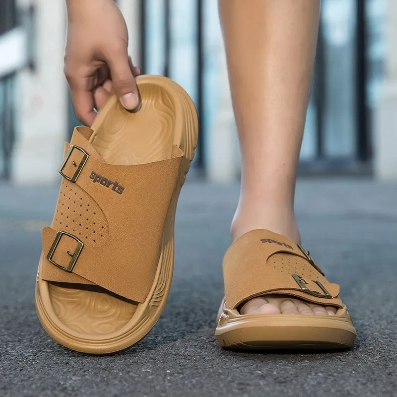 New Business Style Sandals For Men Handmade One Strap Slides Casual Outdoor Beach Walking Comfortable Non-Slip Footwear