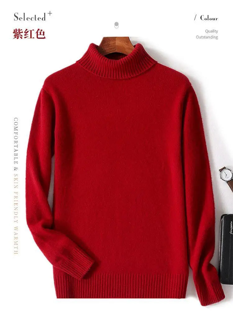 High-neck Men's 100% Pure Cashmere Sweater Autumn Winter Thick and Loose Knitted High-end Base Layer Men's All-cashmere Sweater