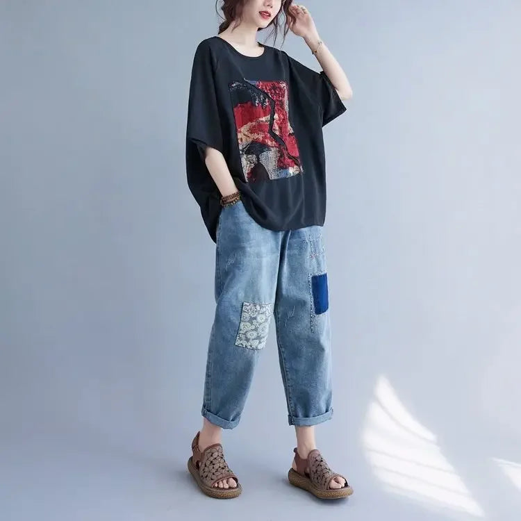 Women summer 2025 new short-sleeved thin loose T-shirt top