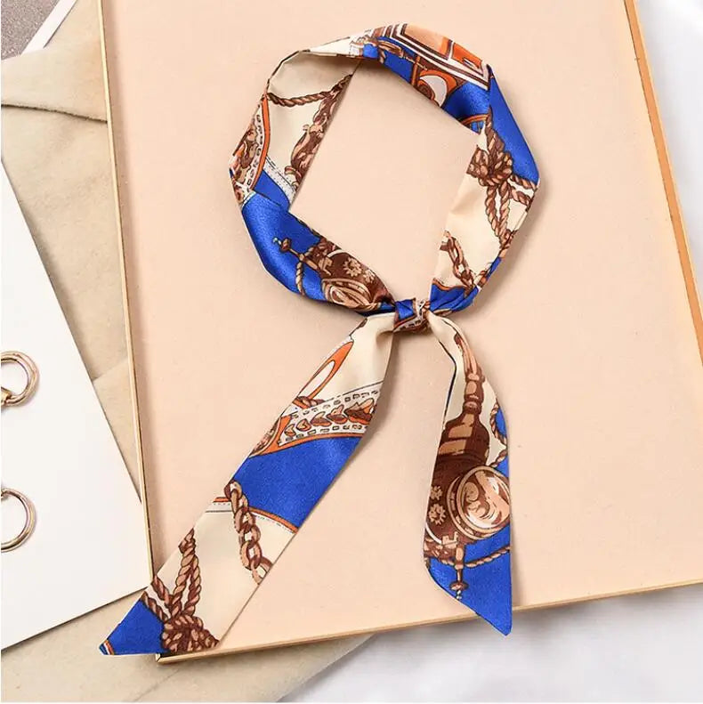 Skinny Silk Scarf Hair Strip Silk Ribbon Small Neck Scarves Bag Handle Ribbon Scarf Kerchief Ladies Ribbon Hair Band Small Scarf
