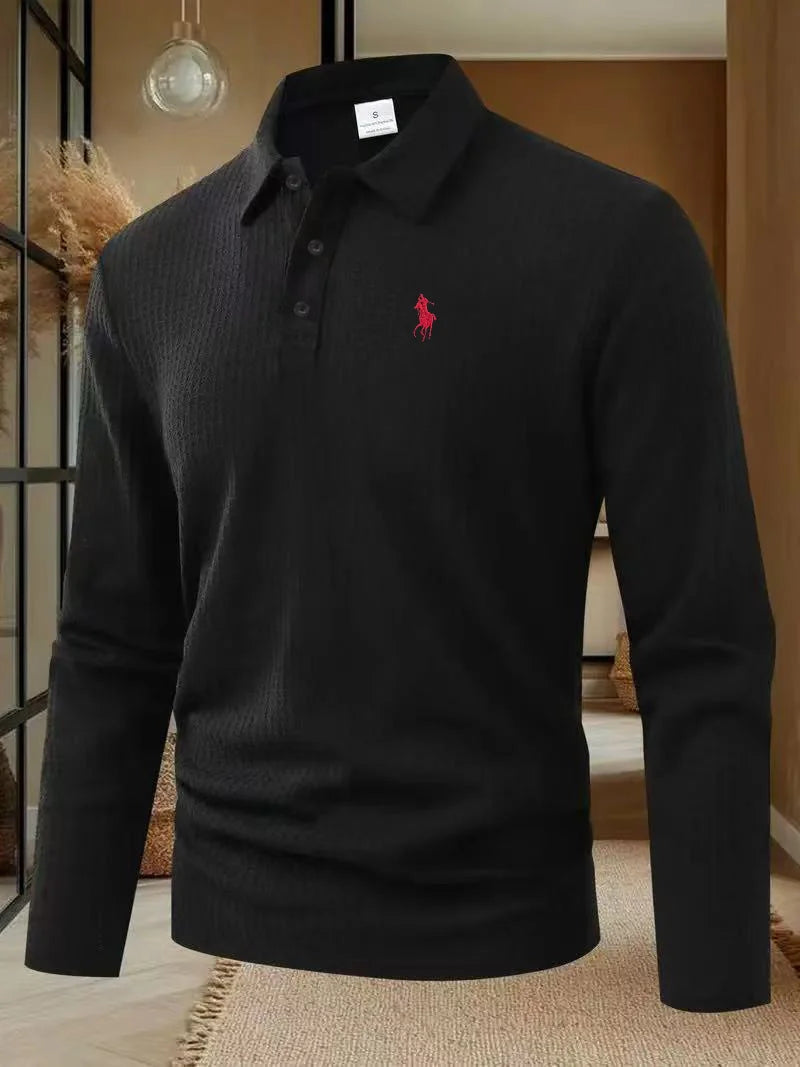 Men's high-end brand exquisite embroidered polo shirt long sleeved 2025 autumn comfortable casual breathable lapel T-shirt top