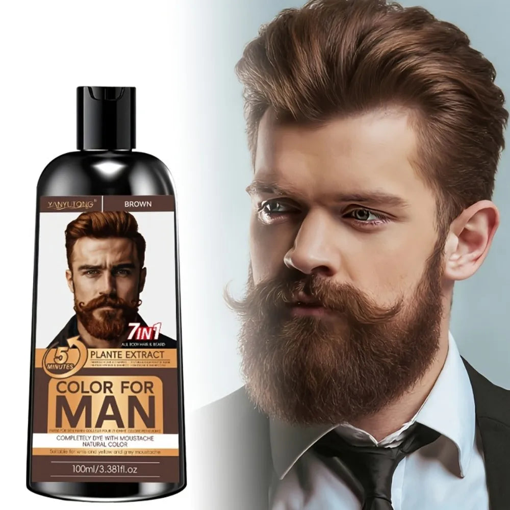 7-in-1 Men's Beard Dye Water, Mild Plant Pigment Men's Beard Natural Hair Color Dye, Portable Coloring,