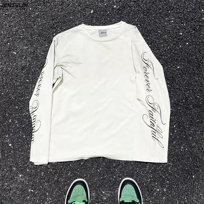 Men Clothing High Quality Letters Graphic Printing Casual Loose Long Sleeve T Shirts Y2K Trend Women Fashion Vintage Streetwear