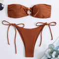 Sexy Diamond Ring Brown Ruched Swimwear Bandeau Bikinis Sets 2026 Mujer Micro Thong Swimsuit Lace-up Bathing Suit Bikini Bather
