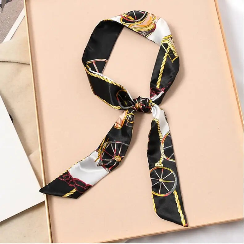Skinny Silk Scarf Hair Strip Silk Ribbon Small Neck Scarves Bag Handle Ribbon Scarf Kerchief Ladies Ribbon Hair Band Small Scarf