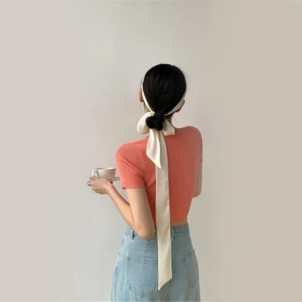 Delicate Long Hair Scarf Favor Silk Headband Hair Wrap Solid Color Elegant Ribbon Party Scrunchies