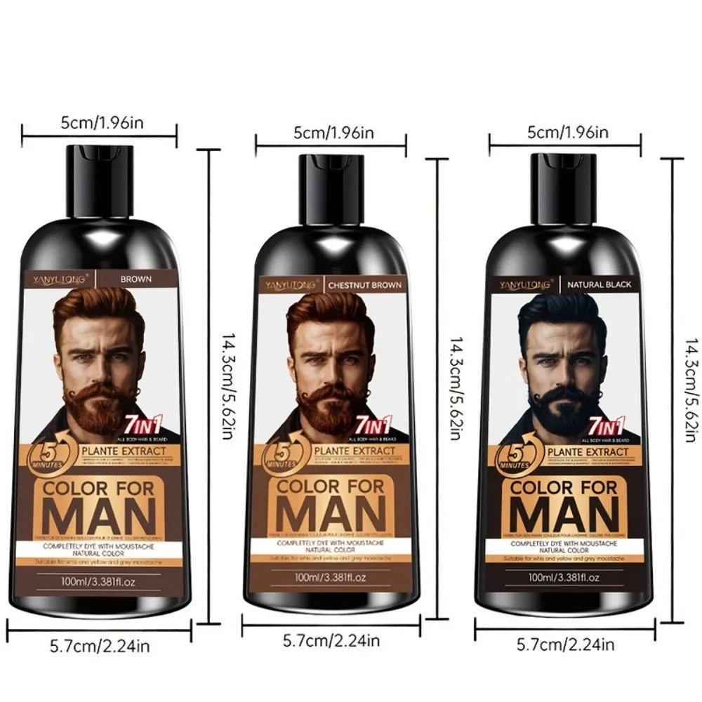 7-in-1 Men's Beard Dye Water, Mild Plant Pigment Men's Beard Natural Hair Color Dye, Portable Coloring,