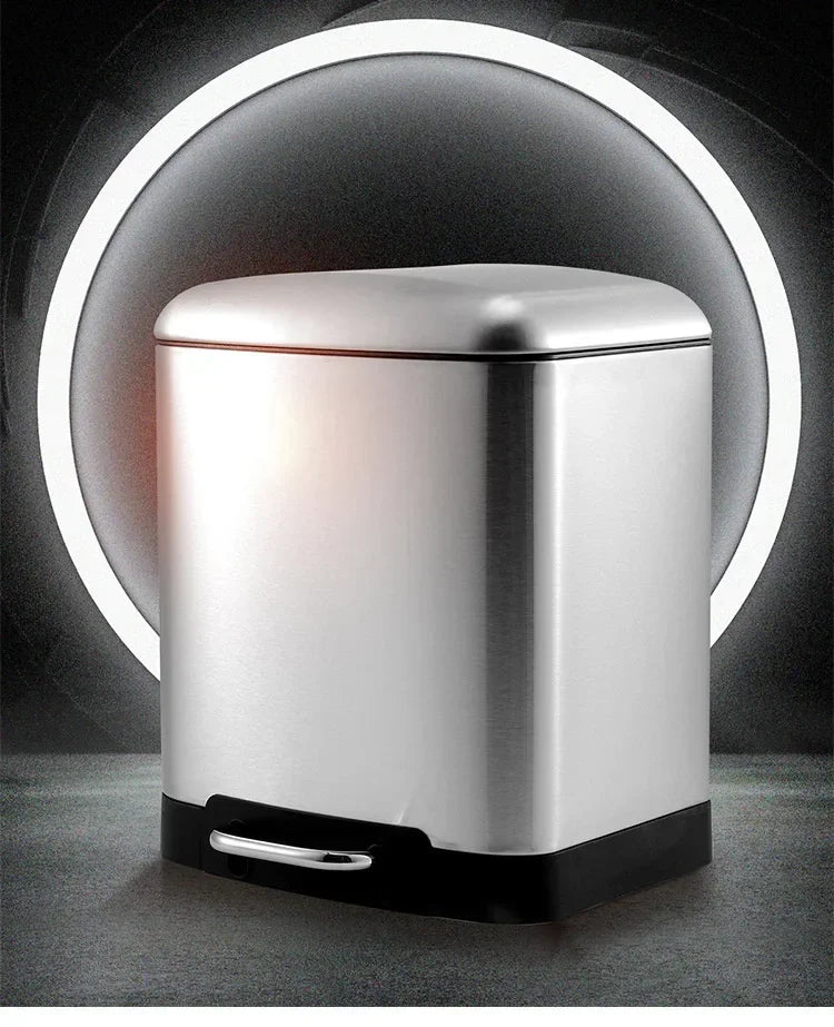 Kitchen Waste Bin 9L, Square Pedal Trash Can with Cover, Stainless Steel Double Bucket Design for Efficient Waste Disposal