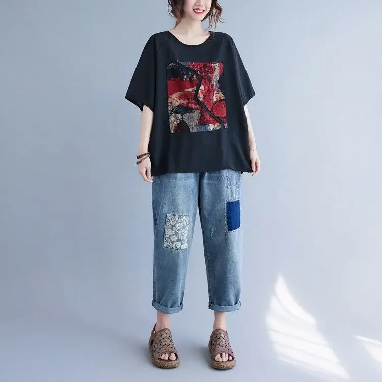 Women summer 2025 new short-sleeved thin loose T-shirt top