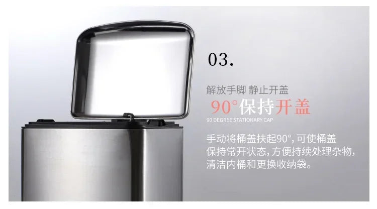 Kitchen Waste Bin 9L, Square Pedal Trash Can with Cover, Stainless Steel Double Bucket Design for Efficient Waste Disposal