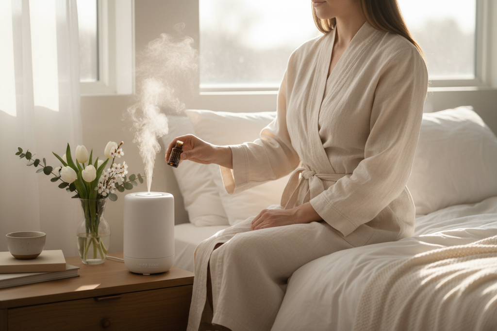 Woman using spring aromatherapy diffuser