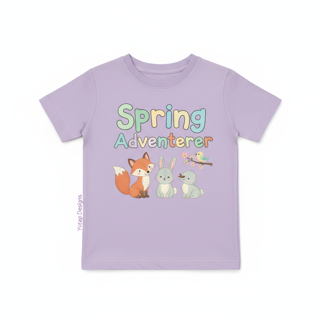 Spring Adventurer pastel lavender kids' tee front view