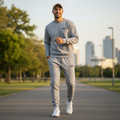 Yurap Designs grey joggers with logo detail, comfortable athletic wear