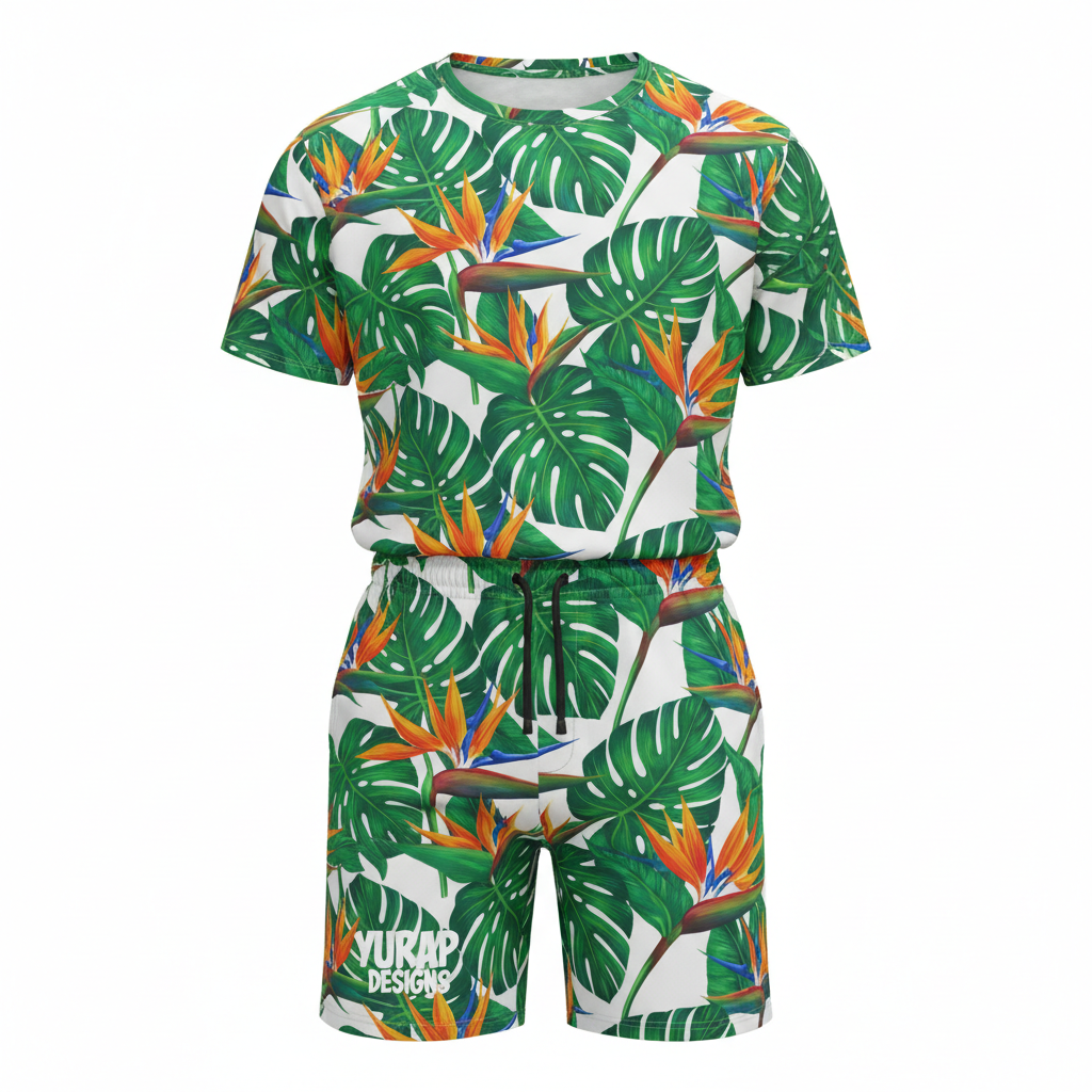 Island Vibes vibrant tropical men's short set front view