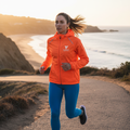 Yurap Designs lightweight windbreaker jacket with logo worn outdoors jogging