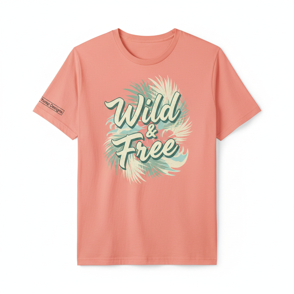 Wild & Free pastel coral men's tee front view
