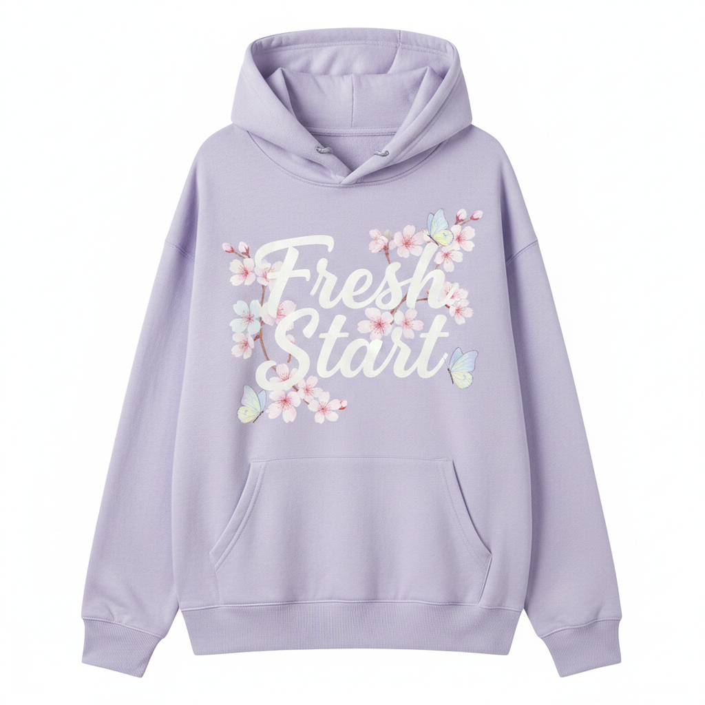 Fresh Start pastel lavender hoodie front view