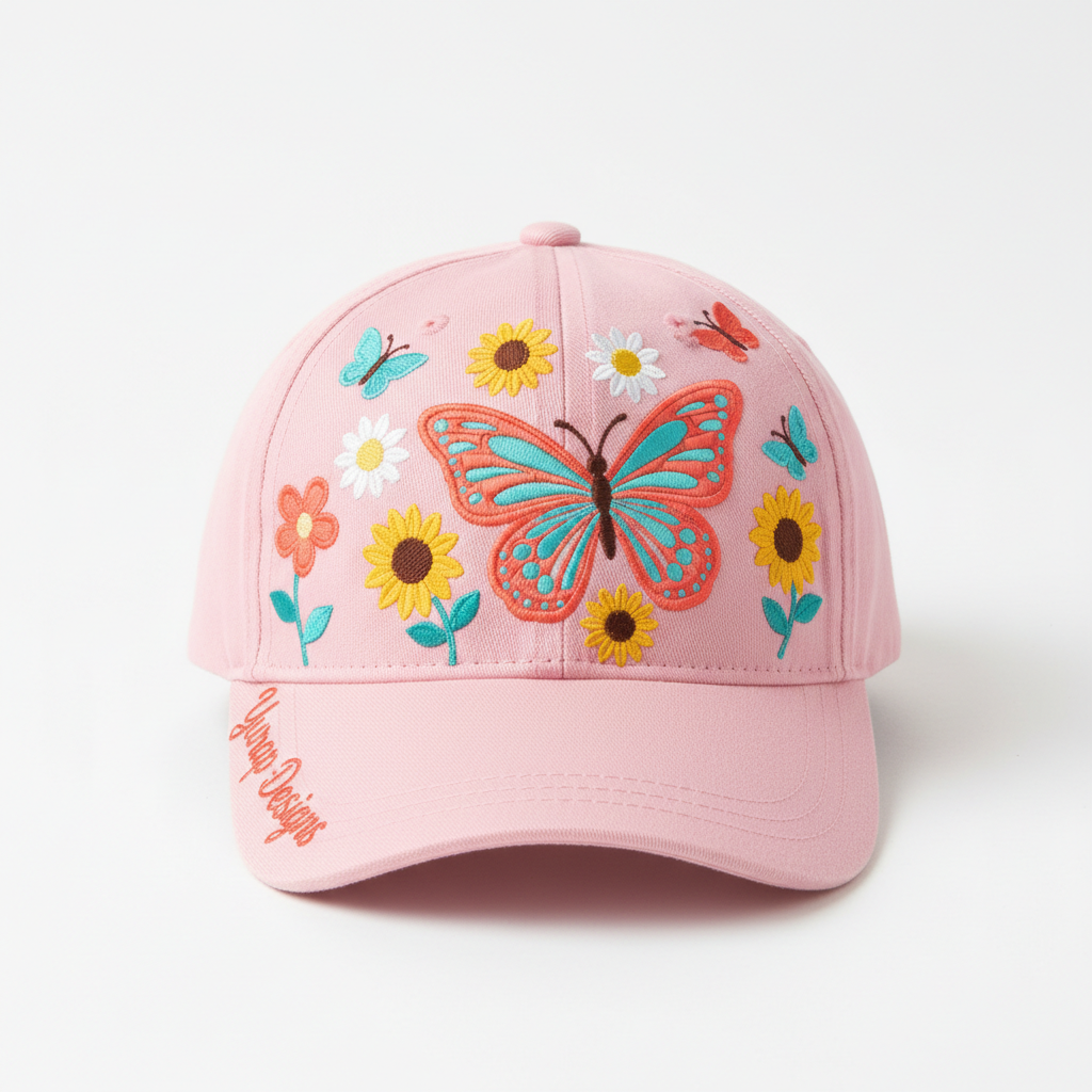 Butterfly Garden vibrant girls' cap front view