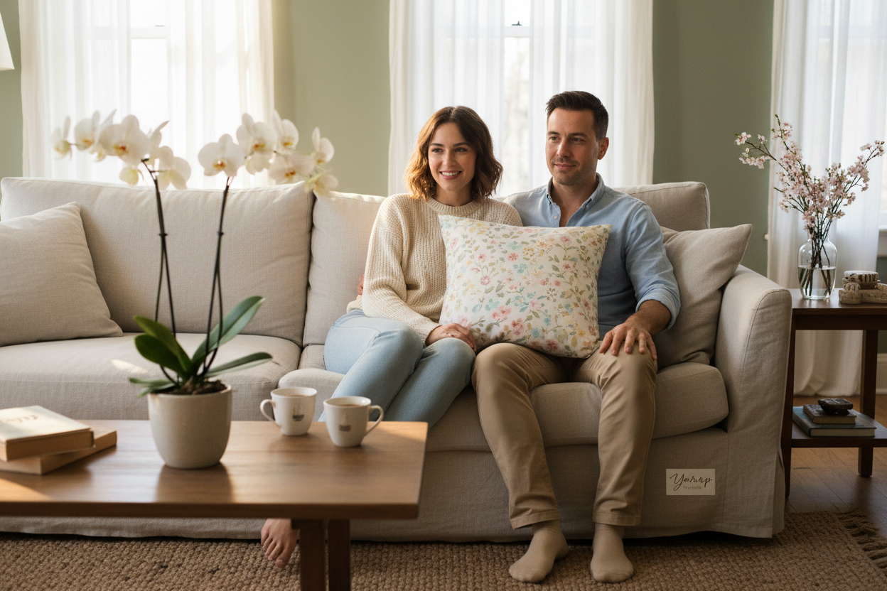 Couple enjoying Spring Botanical Pillow