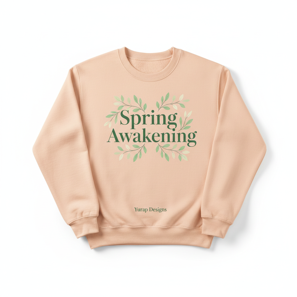 Spring Awakening pastel peach crewneck front view