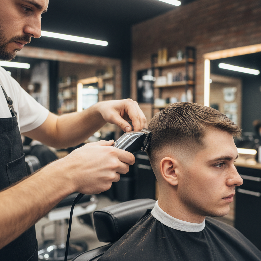 Barber using professional clipper