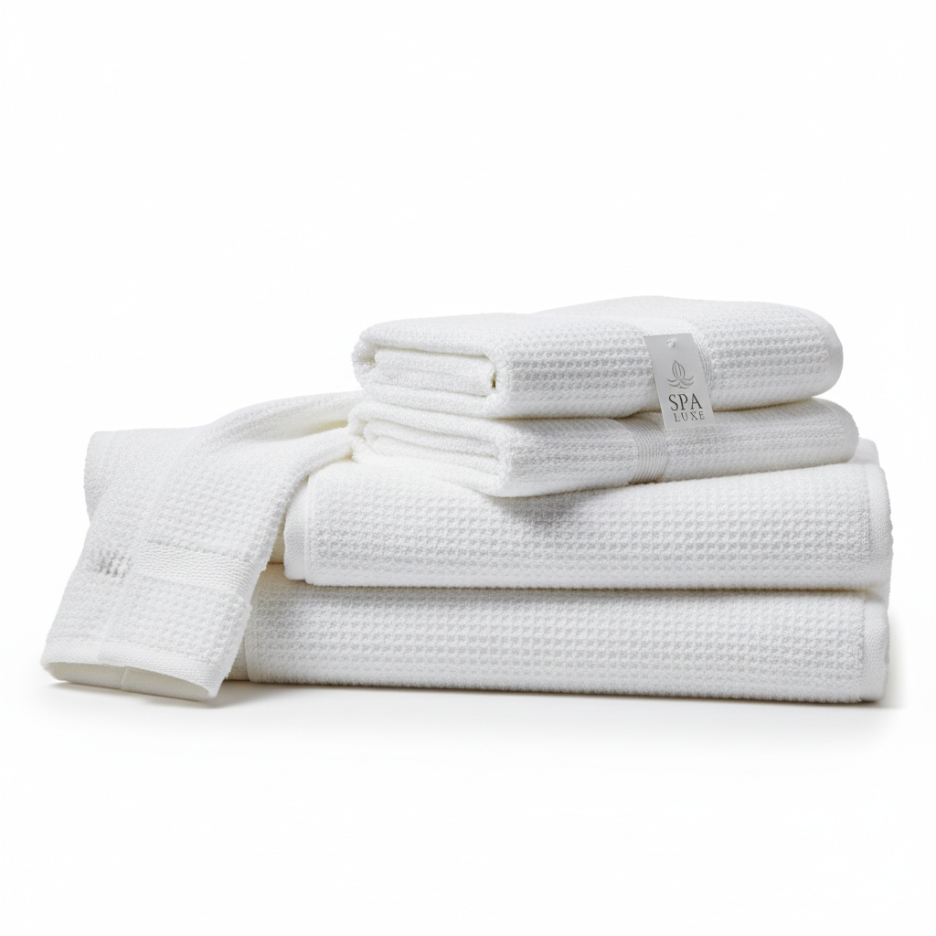 Luxury white waffle weave towels stacked
